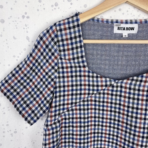 Rita Row Plaid Surplice Crop Top in Blue Multi M - Picture 4 of 9